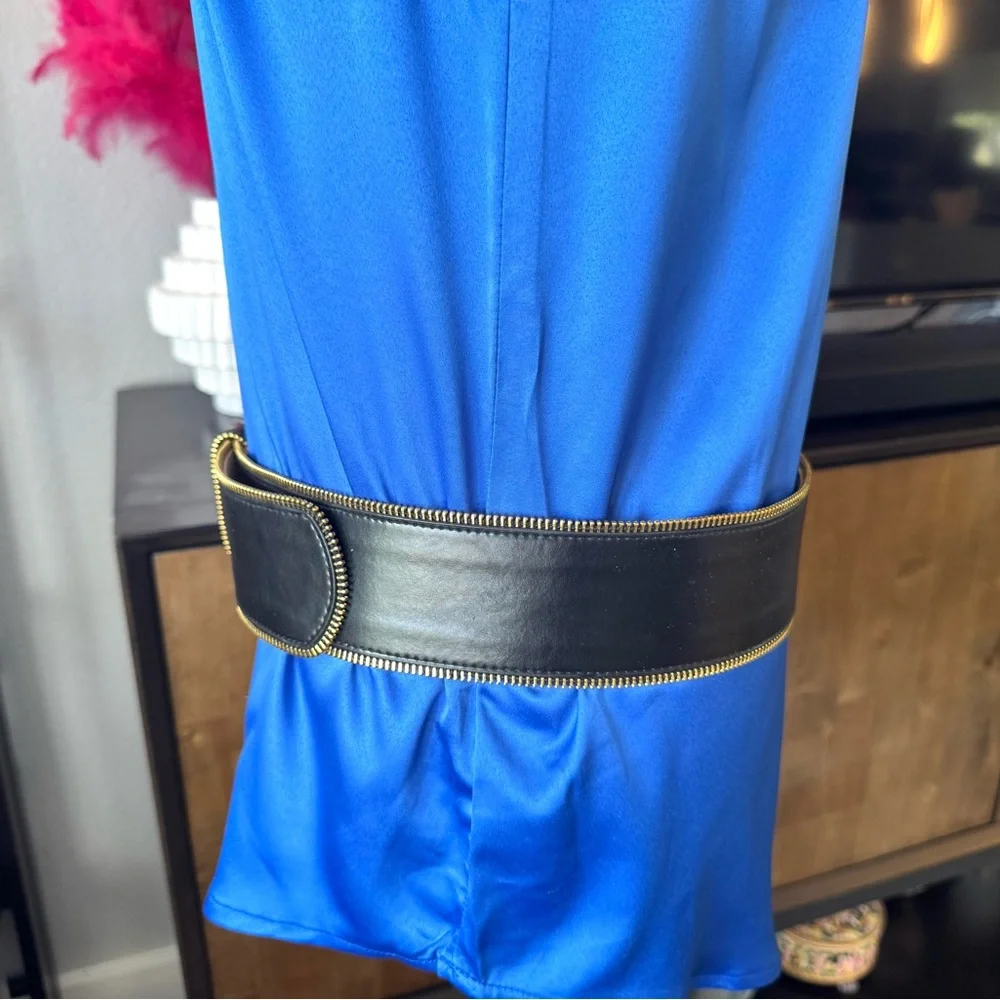 Black Wide Zipper Belt with Gold Accents